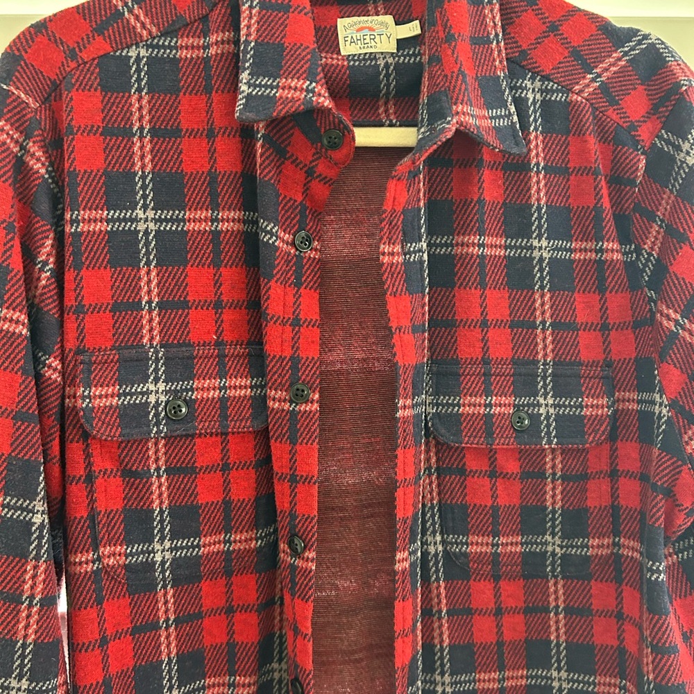 Faherty Red and Navy Plaid Shirt